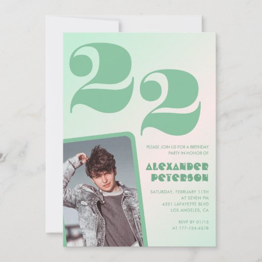 Groene verloop uitnodigingen voor 22ste verjaardag (Voorkant)