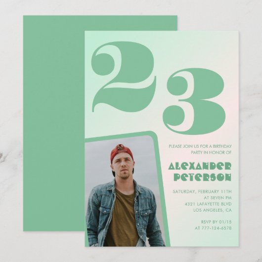 Groene verloop uitnodigingen voor 23ste verjaardag (Voorkant / Achterkant)