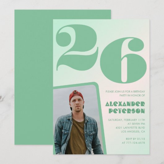 Groene verloop uitnodigingen voor 26ste verjaardag (Voorkant / Achterkant)