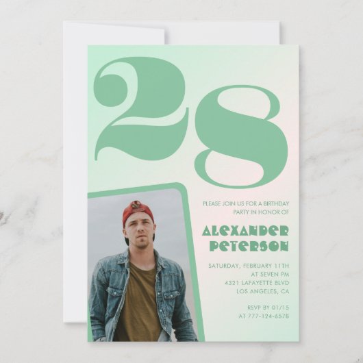Groene verloop uitnodigingen voor 28ste verjaardag (Voorkant)