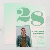 Groene verloop uitnodigingen voor 28ste verjaardag (Voorkant / Achterkant)