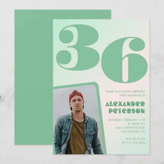 Groene verloop uitnodigingen voor 36ste verjaardag (Voorkant / Achterkant)