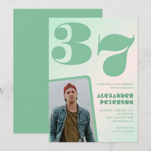 Groene verloop uitnodigingen voor 37ste verjaardag (Voorkant / Achterkant)