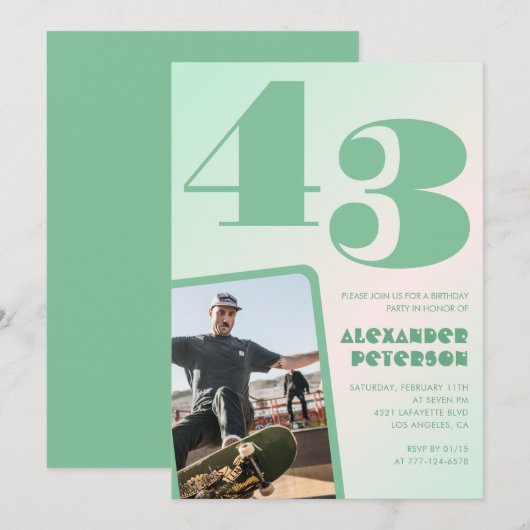 Groene verloop uitnodigingen voor 43ste verjaardag (Voorkant / Achterkant)