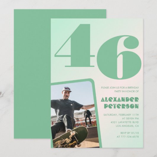Groene verloop uitnodigingen voor 46ste verjaardag (Voorkant / Achterkant)