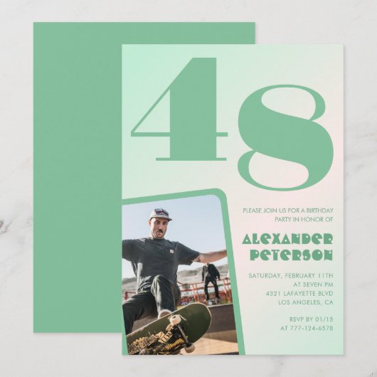 Groene verloop uitnodigingen voor 48ste verjaardag (Voorkant / Achterkant)