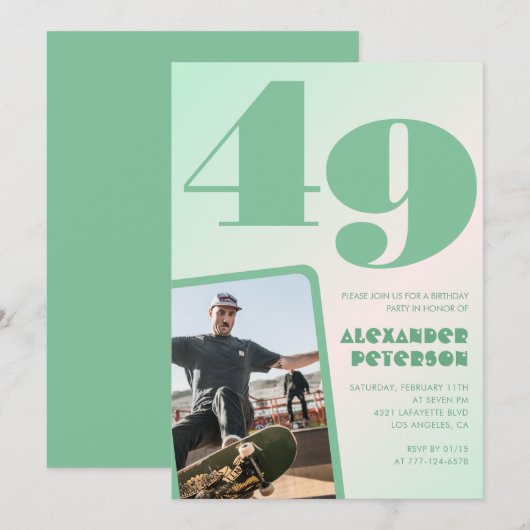 Groene verloop uitnodigingen voor 49ste verjaardag (Voorkant / Achterkant)