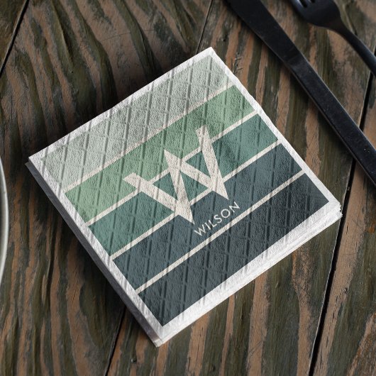 Groene Verlopende Gestreepte Monogram Persoonlijk Servet