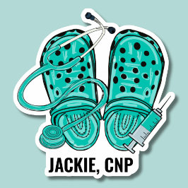 Groene Verpleegklompen & Spuit Monogram Waterdicht Sticker