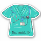 Groene Verpleegkunde Scrub Top Monogram Waterdicht Sticker (Voorkant)