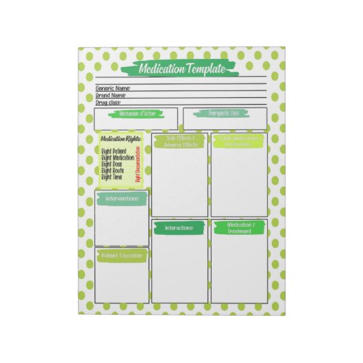 Groene Verpleegkundige Student Medicatie Sjabloon Notitieblok (Linkerzijde)