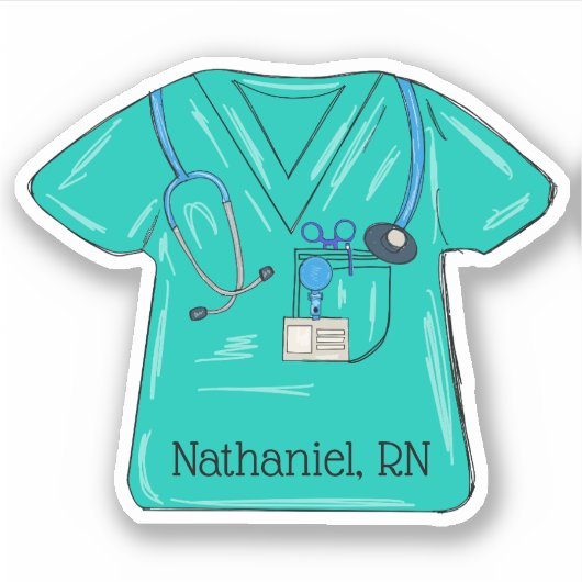 Groene verpleegster scrubtop monogram waterdicht sticker (Voorkant)