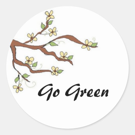 Groene vertakking met knoppen ronde sticker (Voorkant)