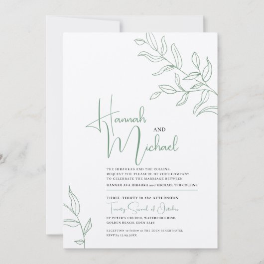 Groene vertakking van de bruidsketch kaart (Voorkant)