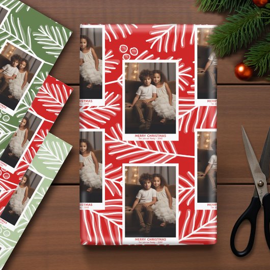 Groene vertakkingen Merry Calligraphy Photo white Inpakpapier Vel