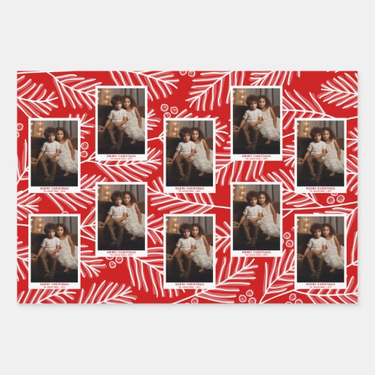 Groene vertakkingen Merry Calligraphy Photo white Inpakpapier Vel (Voorkant 2)