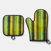 Groene verticale strepen ovenwant & pannenlap set (Voorkant)