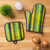 Groene verticale strepen ovenwant & pannenlap set (Top down)