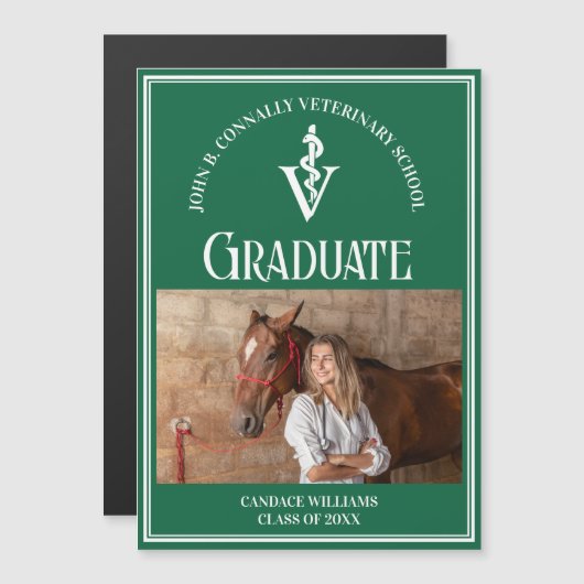 Groene Veterinaire School Foto Afstuderen Magnet (Voorkant / Achterkant)