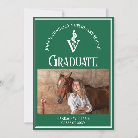 Groene Veterinaire School Foto Custom Afstuderen Aankondiging (Voorkant)