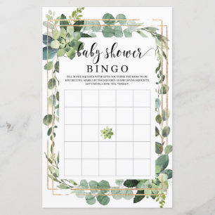 Groene vetplant rustieke baby shower bingo spel