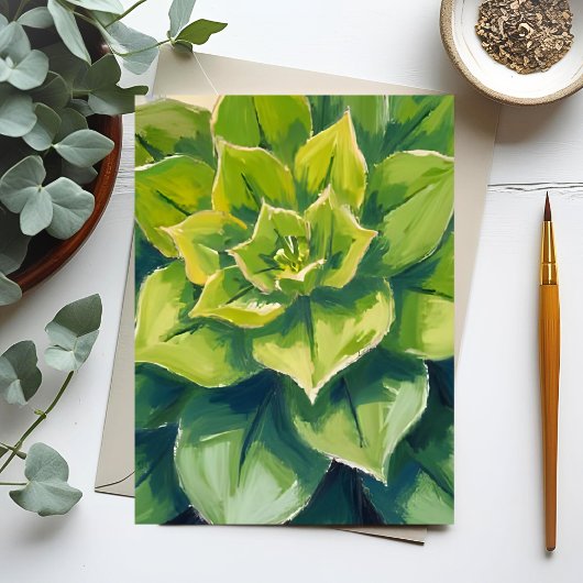 Groene vetplant schilderij briefkaart