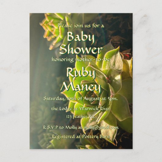 Groene vetplanten Baby shower Briefkaart (Voorkant)