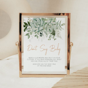 Groene vetplanten Baby shower zeg geen Baby Poster