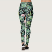 Groene vetplanten en bloeiende cactus bloemen zwar leggings (Achterkant)