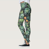 Groene vetplanten en bloeiende cactus bloemen zwar leggings (Links)