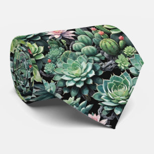 Groene vetplanten en bloeiende cactus Planten Stropdas