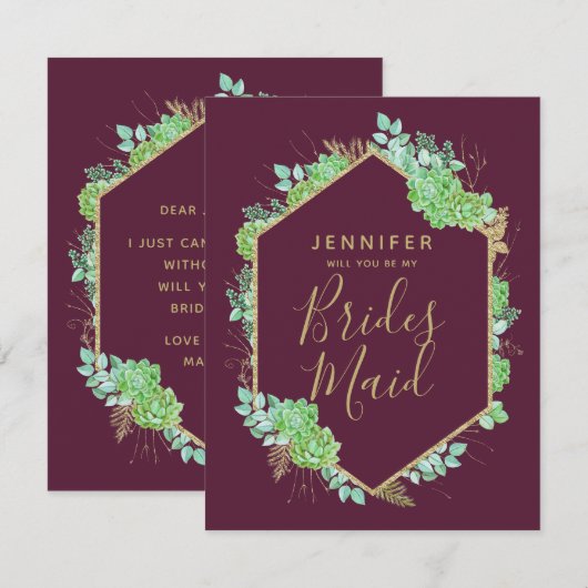 Groene vetplanten goud zal je mijn bruidsmeisje zi kaart (Voorkant / Achterkant)