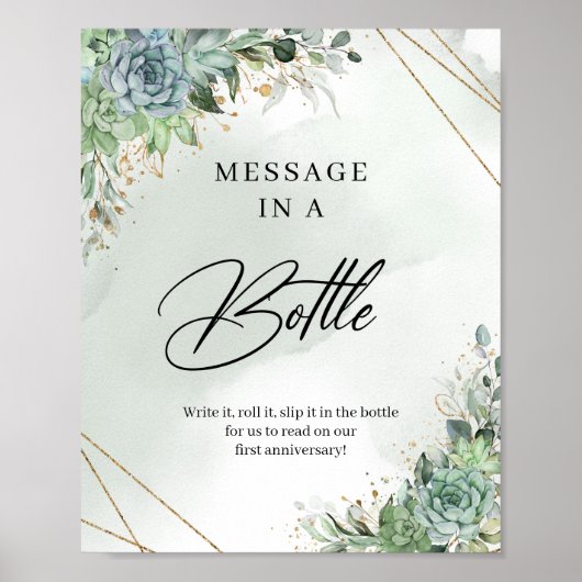 Groene vetplanten gouden Bericht in een Fles Bord Poster (Voorkant)