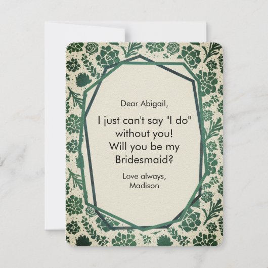 Groene vetplanten in natuurlijke wil je bruidsmeis kaart (Achterkant)