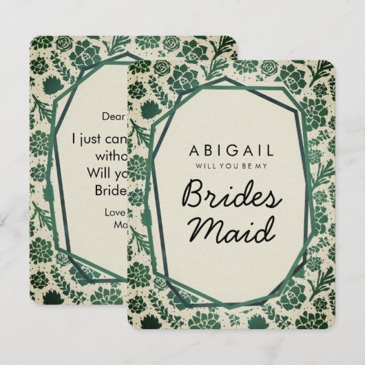 Groene vetplanten in natuurlijke wil je bruidsmeis kaart (Voorkant / Achterkant)