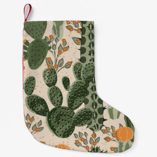 Groene vetplanten, oranje bloemen, strandbehang. kleine kerstsok