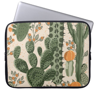 Groene vetplanten, oranje bloemen, strandbehang. laptop sleeve