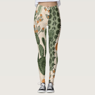 Groene vetplanten, oranje bloemen, strandbehang. leggings