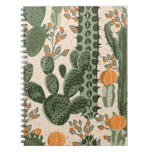 Groene vetplanten, oranje bloemen, strandbehang. notitieboek