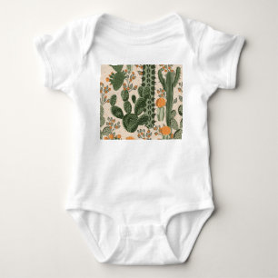 Groene vetplanten, oranje bloemen, strandbehang. romper