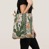 Groene vetplanten, oranje bloemen, strandbehang. tote bag (Dichtbij)