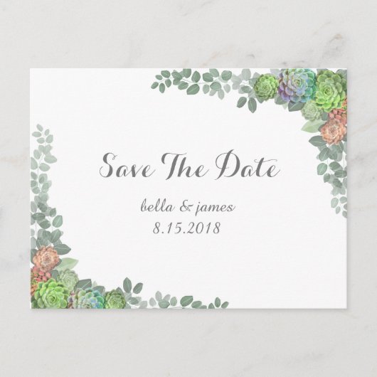 Groene Vetplanten Save The Date Postkaarten Aankondigingskaart (Voorkant)
