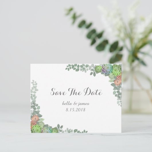 Groene Vetplanten Save The Date Postkaarten Aankondigingskaart (Staand voorkant)