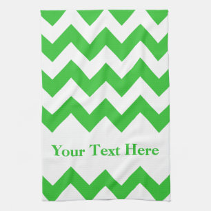 Groene Vette Chevron met aanpasbare tekst Theedoek