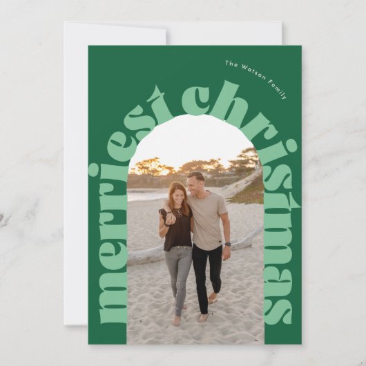Groene Vette Kerst Ovale Boog Eén Foto Feestdagenkaart (Voorkant)