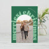 Groene Vette Kerst Ovale Boog Eén Foto Feestdagenkaart (Staand voorkant)