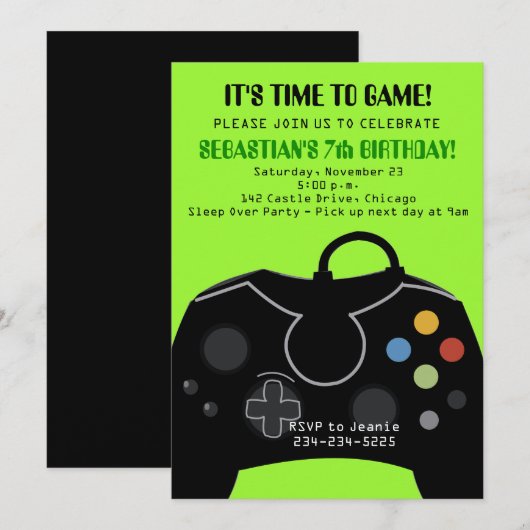 Groene video Game Boys Birthday Uitnodiging (Voorkant / Achterkant)