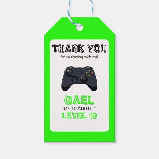 Groene Video Game Vrachtwagen Verjaardag Cadeaulabel (Voorkant)