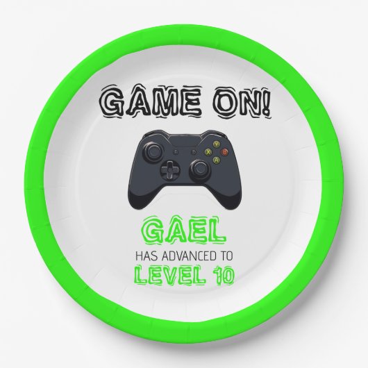 Groene Video Game Vrachtwagen Verjaardag Papieren Bordje (Voorkant)