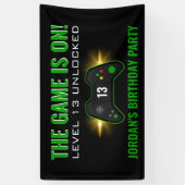 Groene videogame Birthday-banner Spandoek (Verticaal)